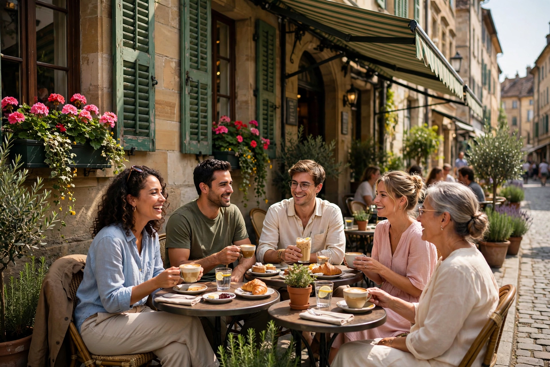 Customers enjoying coffee and pastries at an outdoor café table in Hastings, Hawke's Bay
