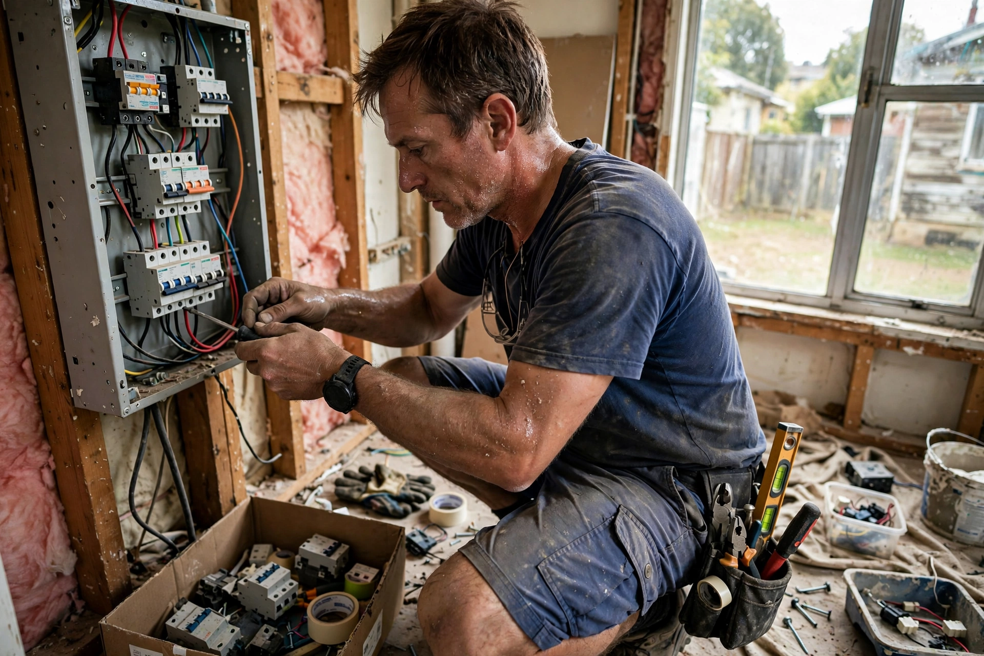 Electrician working on a switchboard in Hastings, Hawke's Bay